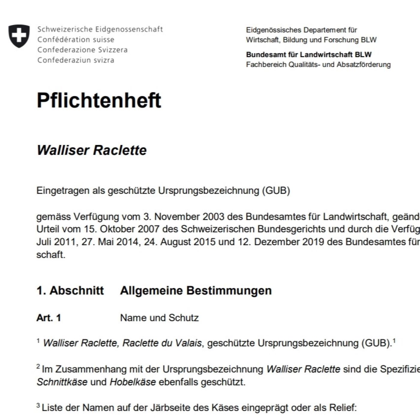 BGE 133 II 429 - Raclette